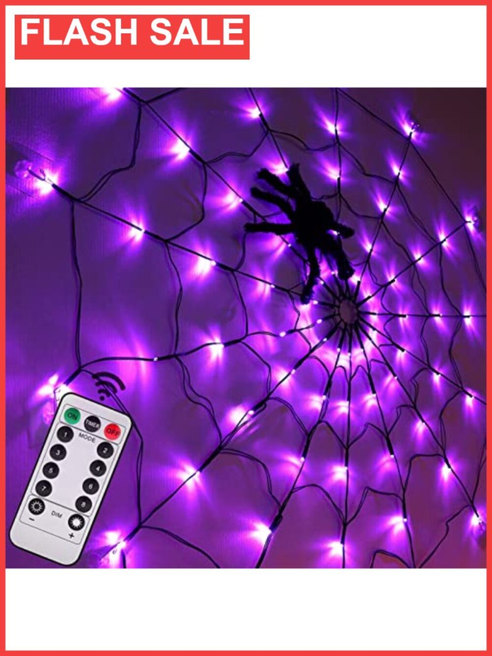 Halloween Spider Web Lights 4FT 70 LED Remote 8 Modes Waterproof Decor